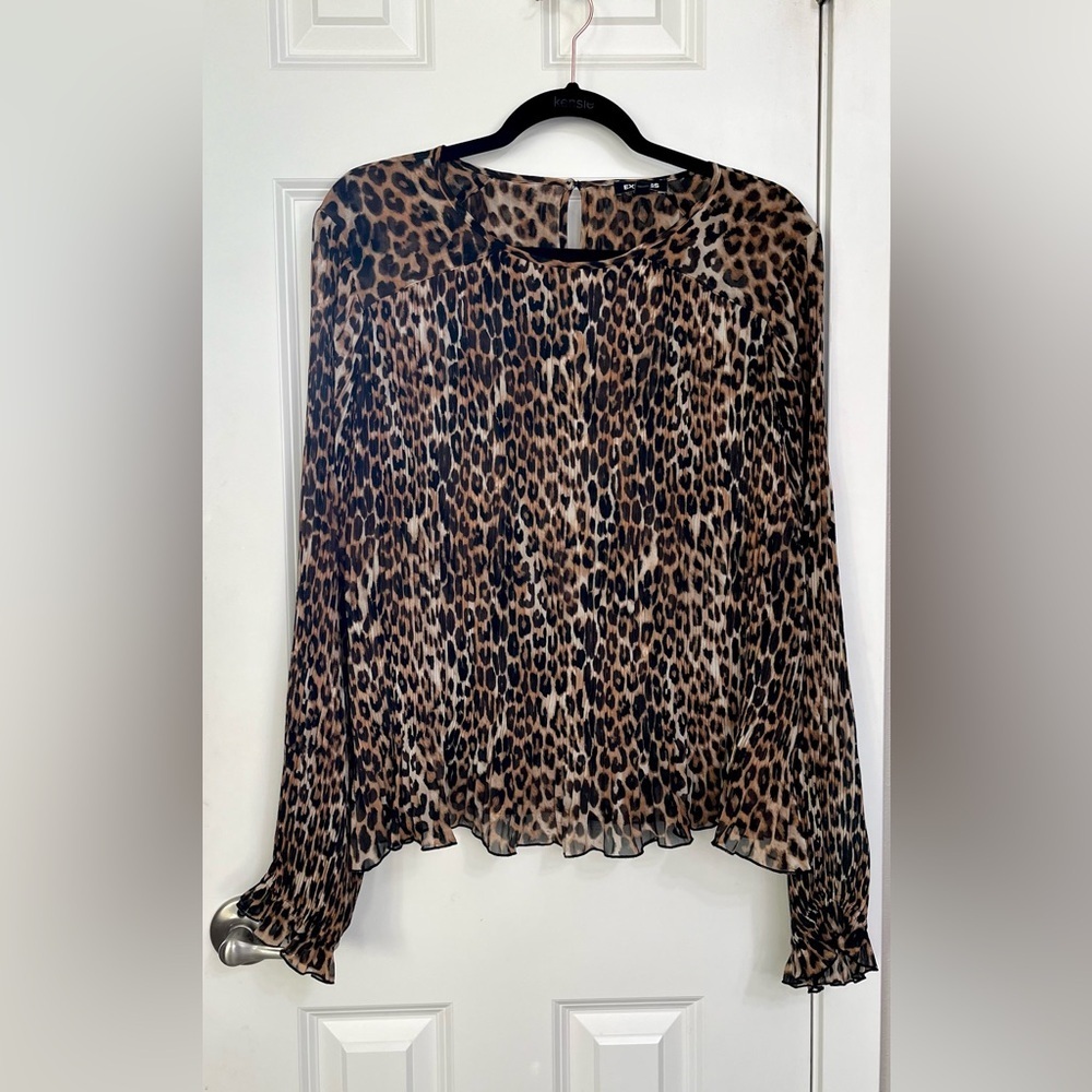 Express Leopard Long Sleeve Blouse NWOT